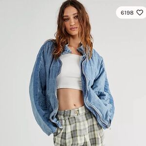 Free People Denim Dolman Quilted Jacket
